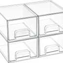 Vtopmart 4 Pack Small Clear Stackable Storage Drawers,Acrylic Bathroom Makeup Organizer,Plastic Storage Bins For Vanity, Undersink, Kitchen Cabinets, Pantry, Home Organization