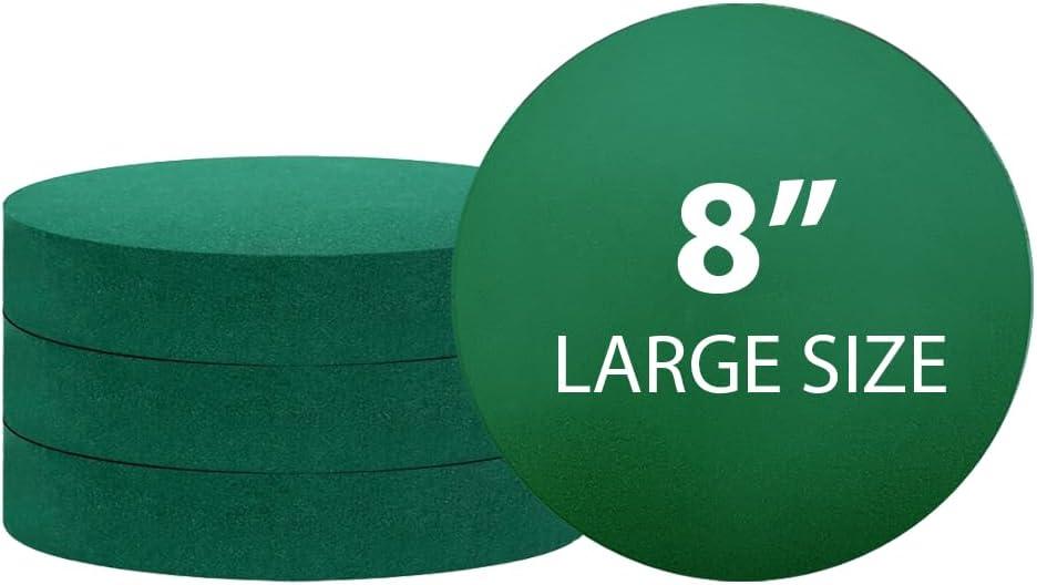 Pack of 4 FLOFARE Round Floral Foam Blocks for Fresh and Artificial Flowers, Each (8" X 1.5"), Dry & Wet Green Flower Foam for Flower Arrangements and Florist Supplies