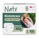 Naty BioEmbrace Baby Newborn Diapers | Sensitive Skin Safe Certified | Leak Protection up to 100% | PlantBased Teddy Softness, Premium Comfort | ChlorineFree | Size 1 (4–11 lbs), 100 Count