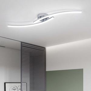 31.4Inch Modern LED Ceiling Light 22W Chrome Linear Ceiling Light Fixture 6000K Aluminum Long Flush Mount Ceiling Lights Fixture Lamp for Bedroom Hallway Kitchen Bathroom