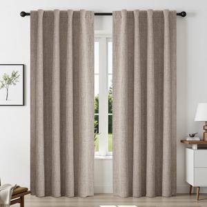 CUCRAF Natural Linen 100% Blackout Curtains 108 Inch Length 2 Panels Set, Back Tab and Rod Pocket Curtain for Living Room Bedroom, Room Darkening Window Drapes Thermal Insulated, (52x108 inch, Linen)
