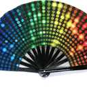 Folding Fan UV Glow Rave Bamboo Hand Fan Carnival Decoration Dancing Party Wedding Night Club Concert Tai Chi Kung Fu Large (Multicoloured-6)