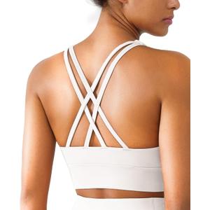 BRXL High Support Padded Buttery Soft Sports Bra for Women Criss Cross Back Strappy Athletic Workout Running Gym Bra (Medium, White)