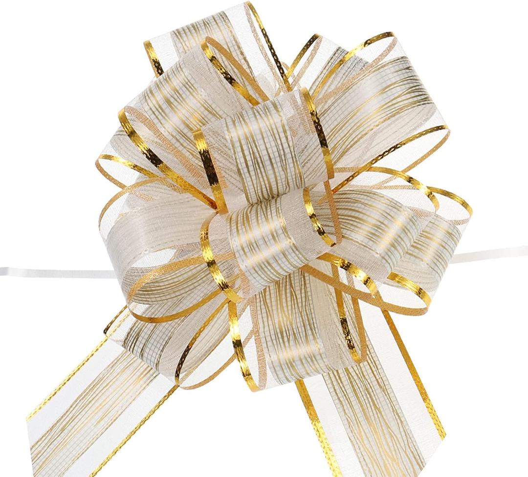MECCANIXITY 10pcs 7 Inch Large Pull Bow Gift Wrapping Bows Ribbon Organza Cream White for Wedding Baskets Presents Christmas Party