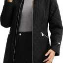 Women's Plus Size Long Quilted Jackets Diamond Quilted Lightweight Jacket Stand Collar for Spring Fall, Medium