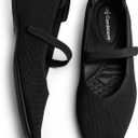 Mary Jane Flat Shoes for Women with Arch Support and Concealed Low Wedge Heel, Comfortable Women Square Toe Ballet Flats Knit Dress Shoes (10, Black)
