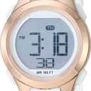 Amazon Essentials Women's Digital Chronograph Resin Strap Watch (White/Rose Gold)