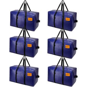 6 Pack Moving Bags Heavy Duty, Extra Large Storage Totes Bag with Zippers and Sturdy Handles, Packing Bags for Moving, Storage, Travel, Space Saving, Moving Boxes College Essentials Blue