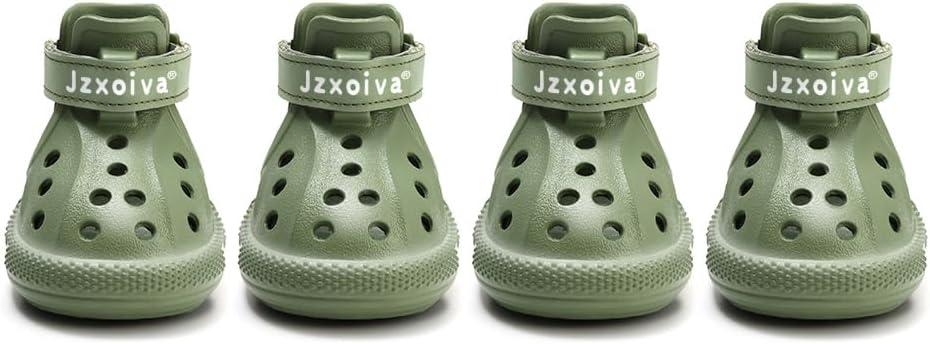 JZXOIVA Dog Shoes for Hot Pavement, Dog Booties for Small Dogs, Breathable Dog Boots & Paw Protectors, Adjustable Non-Slip Rain Booties, Waterproof Pets Sandals for Beach Green Size 1