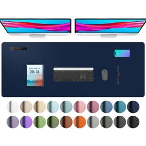 Aothia Leather Desk Pad Protector, Mouse Pad, Office Desk Mat, Non-Slip PU Leather Desk Blotter, Laptop Desk Pad, Waterproof Desk Writing Pad for Office and Home (48"x17", Dark Blue)