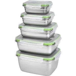 UPTRUST Stainless Steel Food Storage Containers | Leak Proof & Airtight Lids | Set of 5 Containers, Dishwasher & Freezer Safe, Green