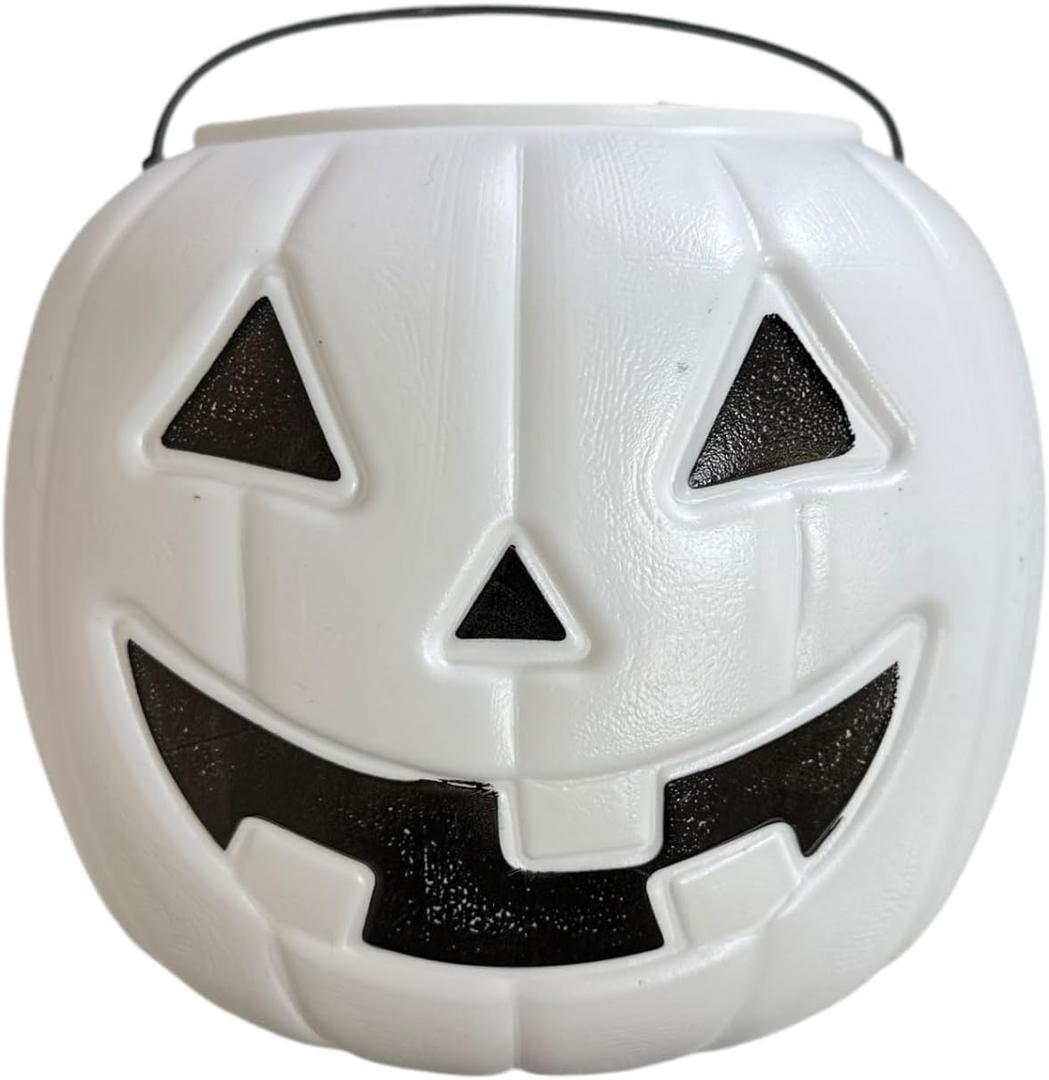 Halloween Pumpkin Treat Pail, White, 8", Trick or Treat Decoration (White)