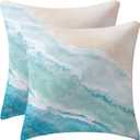 Beach Watercolor Blue Pillow Covers Sea Ocean Nature Scenery Decorative Throw Pillows Pillowcase Square Cushion Case for Couch Sofa Bed Bedroom Car Living Room, 16x16 Inch, Blue