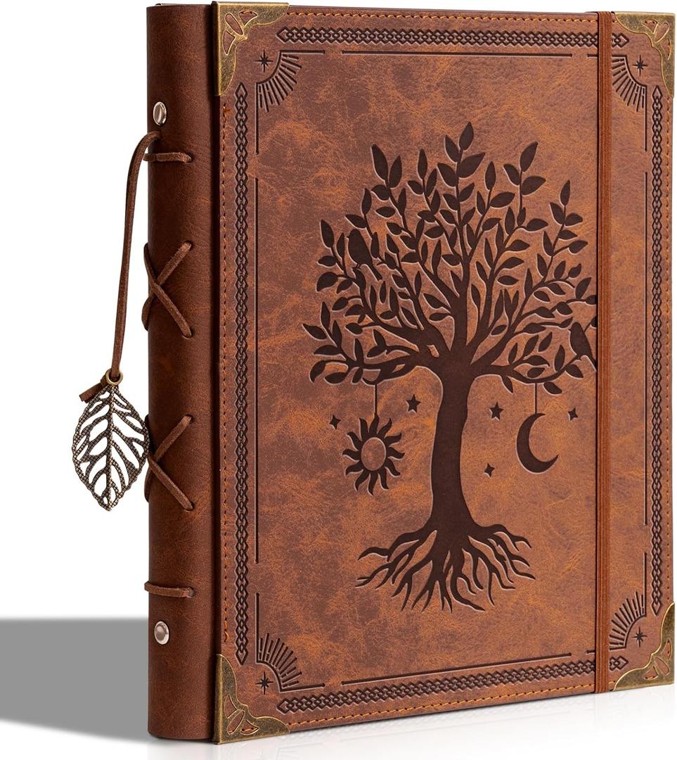 Vintage Photo Album 4x6 Leather Scrapbook Album with Writing Space 120 Photos & 30 Sheets DIY Paper Memory Albums Book for Anniversary Travel Vacation Family Tree, Brown (medium(8"x10"))