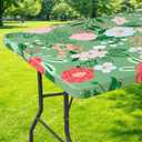 Moosfor Rectangle Fitted Table Cloth, Waterproof Spandex Elastic Tablecloths, Fits for 6 Foot Folding Tables, Stretch Washable Table Cover for Picnic, Camping, Outdoor (Sage Flower, 30"x72")