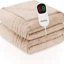 JKMAX Heated Electric Blanket King Size - 100"x90" Flannel Heating Blanket with 10 Heating Levels & 5 Time Settings Over-Heat Protection, Winter Warmer for Adults with ETL Certification（Beige）