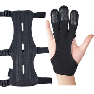 TopArchery Arm Guard Archery Glove Leather Forearm 3 Finger Guard Finger Tab Adjustable Protective Gear Accessories for Adult Youth Hunting and Shooting, L