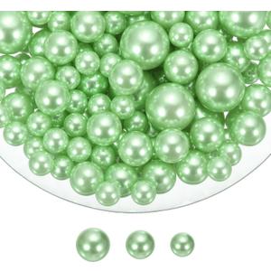 MECCANIXITY 200 Pcs Pearl Bead for Vase Filler, 20/14/10mm Faux Pearl Floating Beads Makeup NO Hole for Candles Centerpieces Table Scatter Wedding Home Decoration(Bright Green)