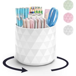 Desk Organizer,Sparkling Diamond-like Pen Holder for Desk 360Rotating Office Accessories,Pencil Cup with 5 Compartments Storage Box Caddy for Office,School,Home,Art Supply(White)