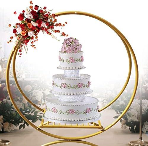 35in Gold Cake Stand Wedding Table Centerpiece Decoration, Floral Arch Frame Dessert Big Cake Display Pastry Holder for Wedding Birthday Party Centerpiece Table Display Aisle Prop Or Photo Booth