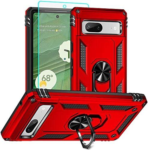 for Pixel 7a Case, Google Pixel 7A Phone Case with HD Screen Protector, [Military Grade 16ft. Drop Tested] Ring Shockproof Protective Phone Case for Google Pixel 7a,Red