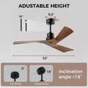 Obabala Ceiling Fan 52 Inch with Remote, Solid Wood Blades DC Motor 5000 CFM Quiet 35dB, Reversible 6 Speed Modern Farmhouse for Bedroom Living Room Indoor Outdoor, No Light with Downrod