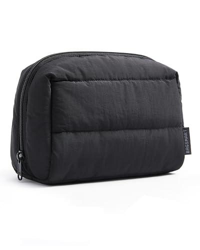 BAGSMART Travel Makeup Bag, Wide Opening Cosmetic Bag Compact & Spacious, Water-Resistant Travel Organizer Pouches for Women (Black)