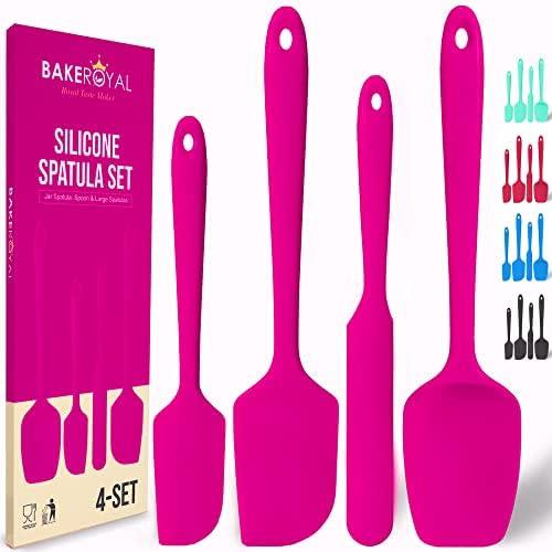 BakeRoyal Silicone Spatula Set - 4-Piece Rubber Spatulas Silicone Heat Resistant 600°F for Everyday Task - Seamless Design Kitchen Spatulas for Nonstick Cookware - Pink