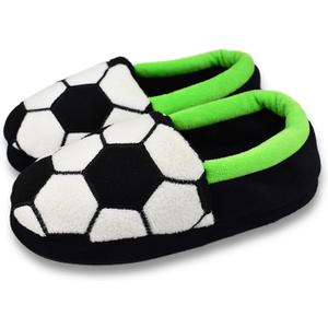 Little Kids Warm Slippers with Soft Memory Foam Slip-on Indoor Football Slippers, Size 10-11
