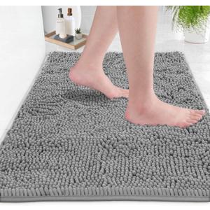  Bath Mat – Bath Rug 30”x20”, Soft Plush and Absorbent Microfiber Bathroom Floor Mat, Non-Slip, Quick Dry, Machine Washable Rug for Shower or Tub, Light Grey