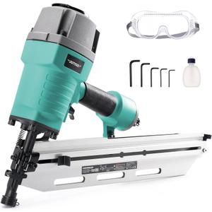 Framing Nail Gun 21 Degree 2-Inch to 3-1/2-Inch with Tool-Less Depth Adjustment Pneumatic Framing Nailer Air Nail Gun for Wall Sheathing, Siding Mount