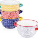 Selamica Ceramic Soup Bowls with Handles, French Onion Soup Crocks 20 OZ, Oven Safe Soup Bowls for French Onion, Chili, Beef Stew, Cereal, Pot Pies, Set of 4, Assorted Colors