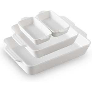 Sweejar Ceramic Bakeware Set of 4, Casserole Dishes for Oven, Rectangular Baking Dish with Handles, Lasagna Pans Deep for Cooking, Gratin, Roasting, Banquet and Daily Use (White)