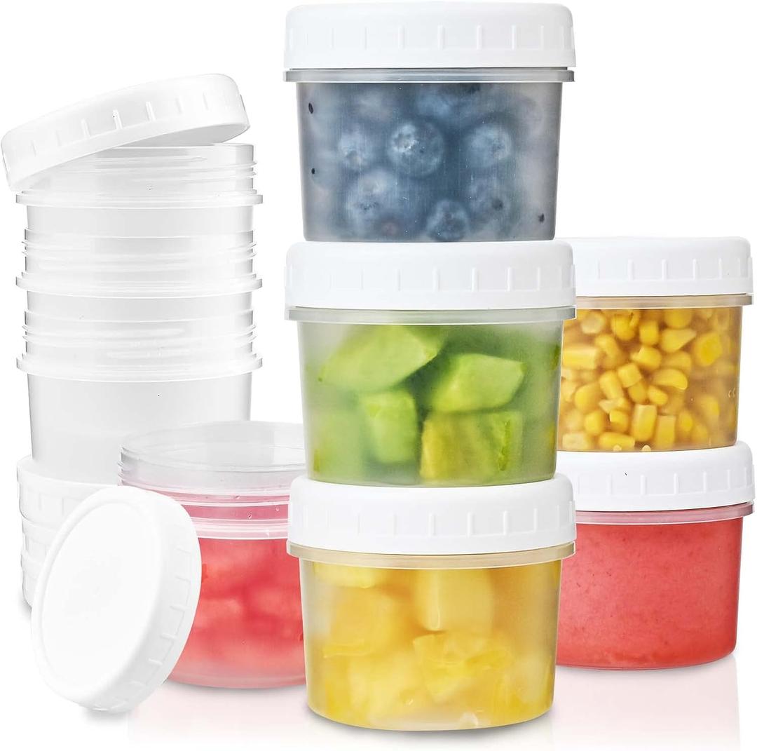 TUZAZO 5 Oz Food Storage Jars with Screw Lids (12-Count) BPA Free Small Plastic Freezer Containers for Sauce, Jam and Puree, Reusable Plastic Ice Cream Containers