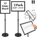 2 Pack 12.87 x 17.72 Inch Adjustable Pedestal Floor Stand Sign Holder with Adhesive Whiteboard Sticker and Dry Erase Whiteboard Pen Rotation Outdoor Indoor Standing Display Sign Holder