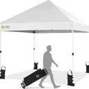 CROWN SHADES Pop Up Canopy Tent, 8x8 Commercial Canopy Tent with 4" Wheels, 4 Upgraded Weights, Patented Centerlock, 400D Strength Oxford Fabric, Sto'N Go Bag, White