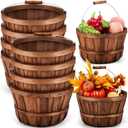 Marsui 8 Pcs 11'' x 6.5'' Round Wooden Apple Baskets Large Fruit Buckets with Handle Easter Gifts Basket Farmers Market Basket Portable Bushel Empty Garden Container for Home Farm Party Supplies