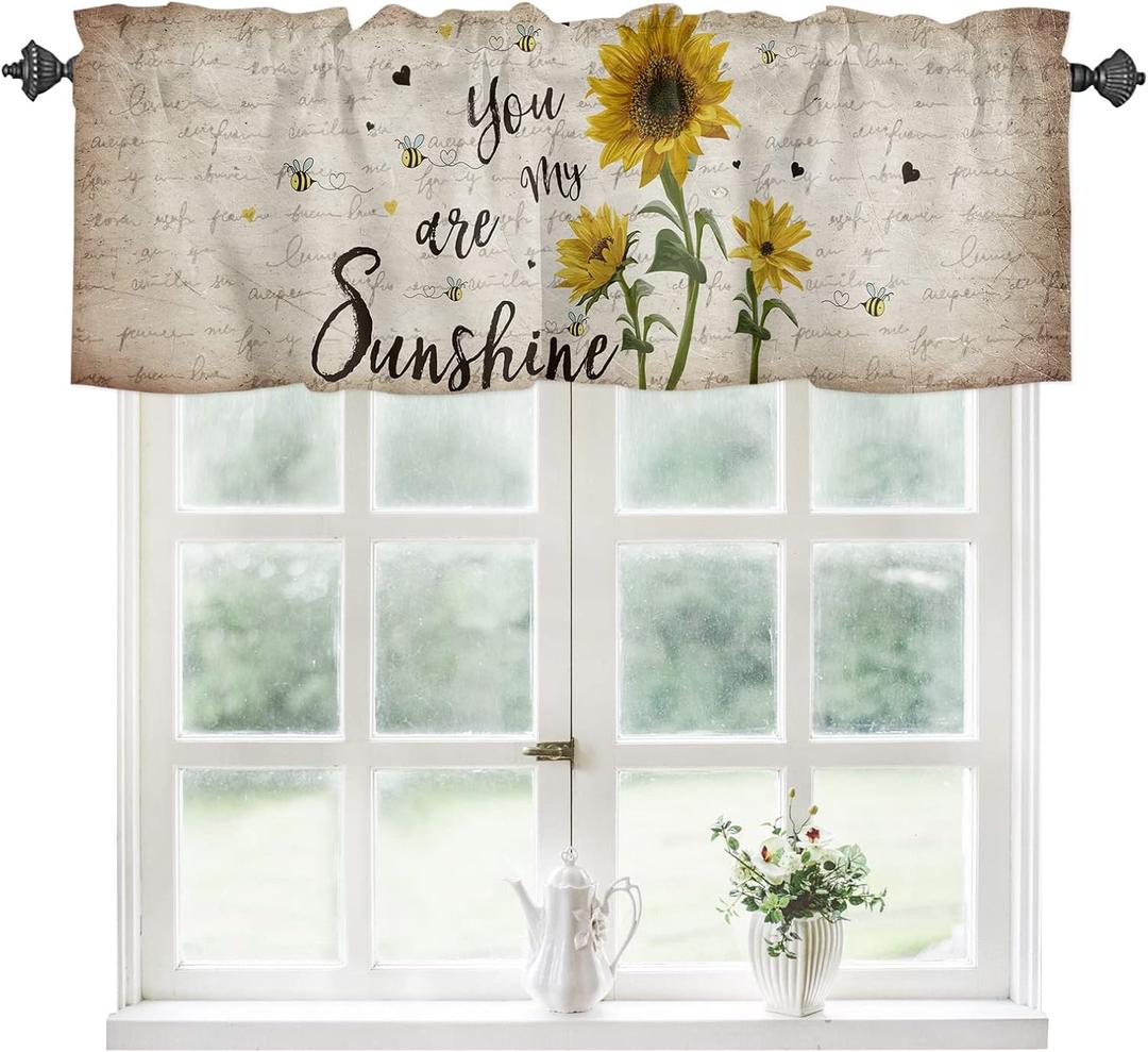 Sunflower Curtains Kitchen Valance for Windows Rustic Window Toppers Valances Rod Pocket Window Treatments 1 Panel U R My Sunshine Retro Letter Short Curtains for Farmhouse Bathroom Bedroom 54 x 18 in