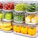 SMRCAD 10 Pack Refrigerator Organizers, Clear Container and Organizer Bins with Lids, Stackable Storage Containers for Fruits, Vegetable (Set of 10)