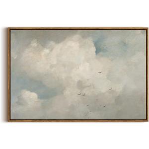 InSimSea Framed Canvas Wall Art Vintage Decor, Home Decor Classical Oil Paintings Sky Cloud Birds Prints, Vintage Landscape Large Wall Art for Living Room Bedroom Bathroom Office Decor, 20"x30"