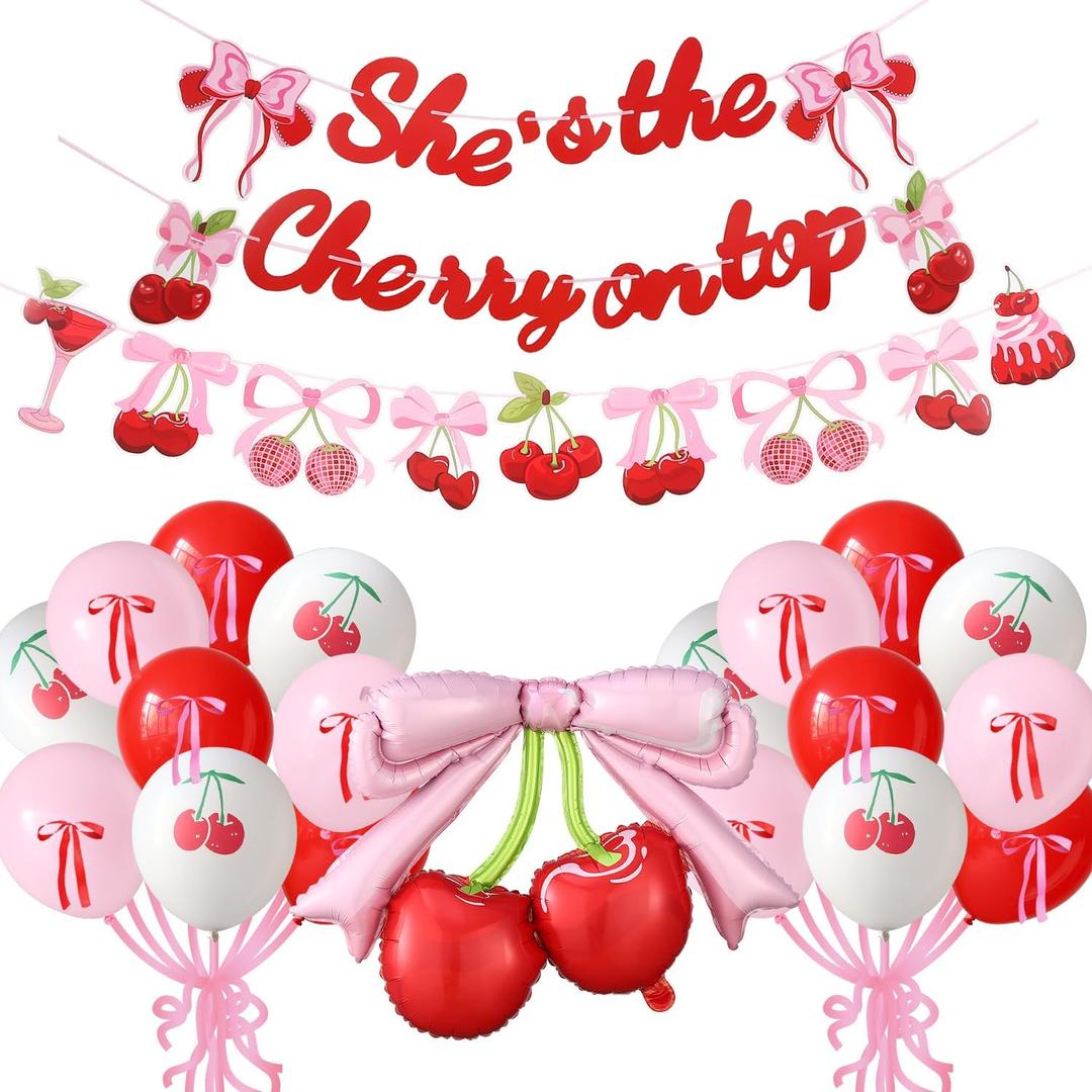 She's The Cherry On Top Party,Berry First Birthday Decorations, Girl Women Summer Fruit Cherry Theme Baby Shower Bridal Wedding Decor Bachelorette Party Supplies