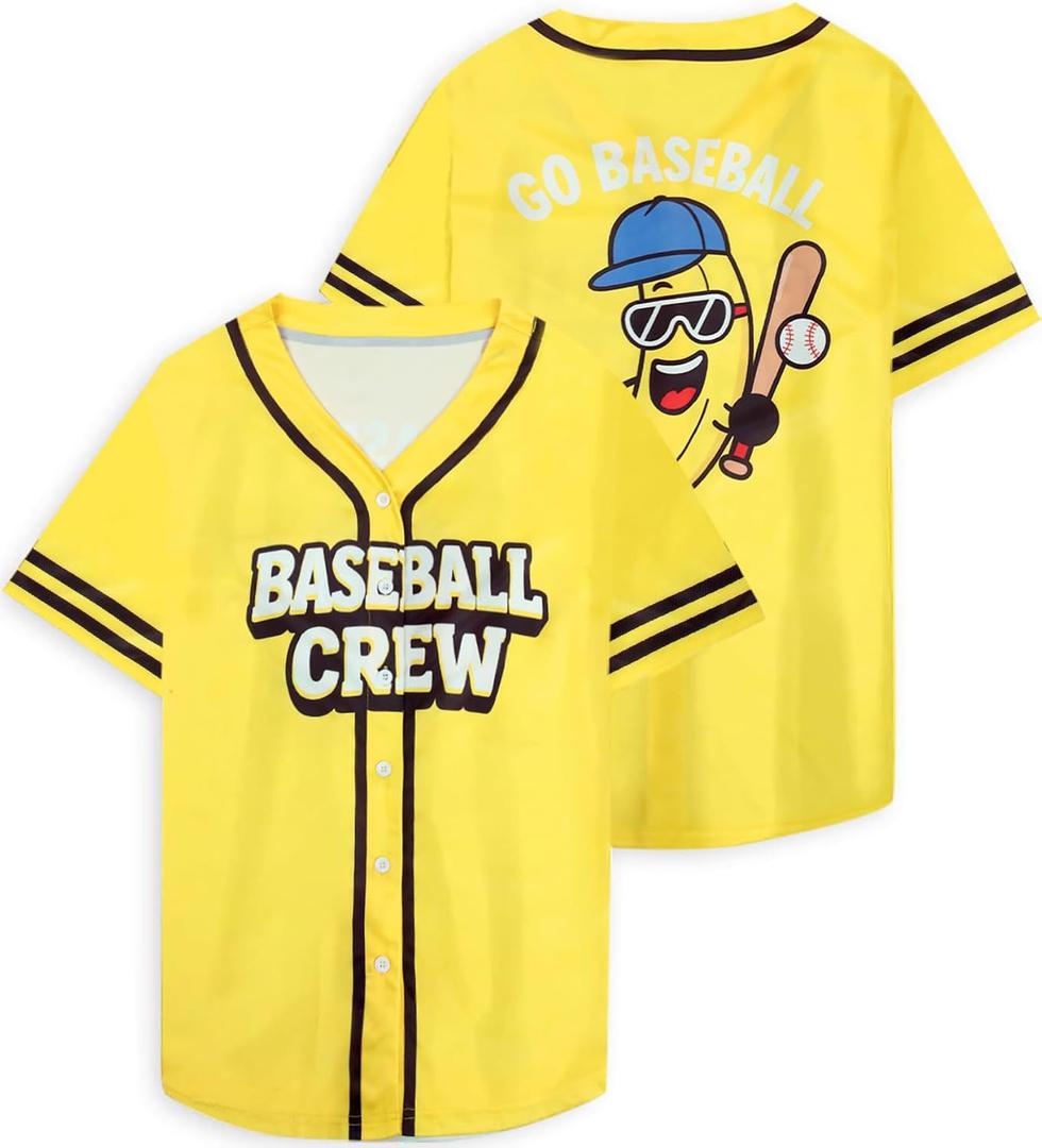 Banana Shirts Baseball Shirt Jersey Women Baseball Player T-Shirts Game Day Team Funny Button up Short Sleeve Top (M)