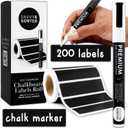 200 Chalkboard Labels for Containers, Removable Black Jar Labels Stickers with Chalk Marker, Reuseable Pantry Containers and Storage Bin Organization