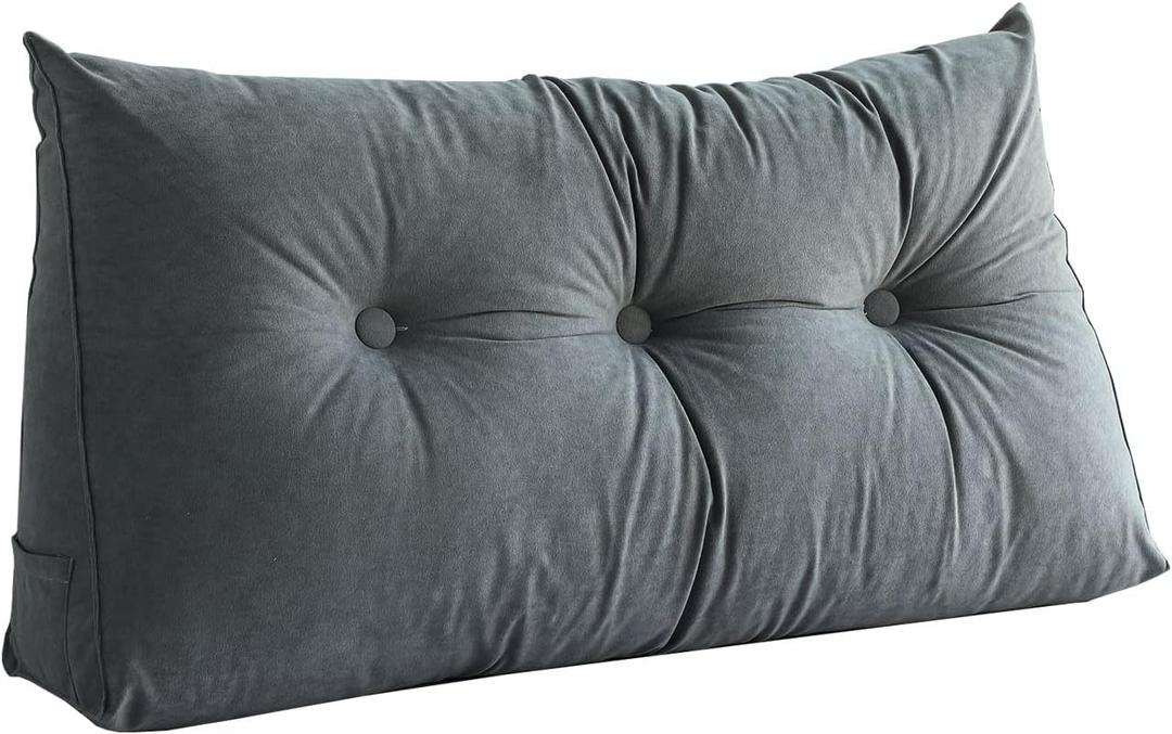 Wedge Headboard Pillow for Sleeping Back Rest Pillows with Removable Cover Triangle Reading Pillow for Sitting in Bed Adult Twin Size, Gray