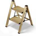HillhutApex 2 Step Stool, Aluminum Foldable Step Ladder, Lightweight Stable Stool with Wide Non-Slip Pedals, 330lbs Bearing Capacity Ladder for Office,Home,Kitchen - Gold