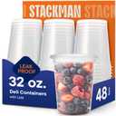 Stack Man [48 Sets - 32 oz. Plastic Deli Disposable Food Storage Containers with Airtight Lids