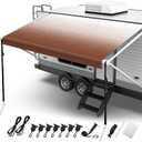 Fonzier RV Awning Fabric Replacement, 19.5oz Heavy Duty Vinyl, with Tie Down Kits & 7 Hooks & Pull Strap for Trailer Camper Awning- 18'(Fabric 17'2"), Sand Brown Fade