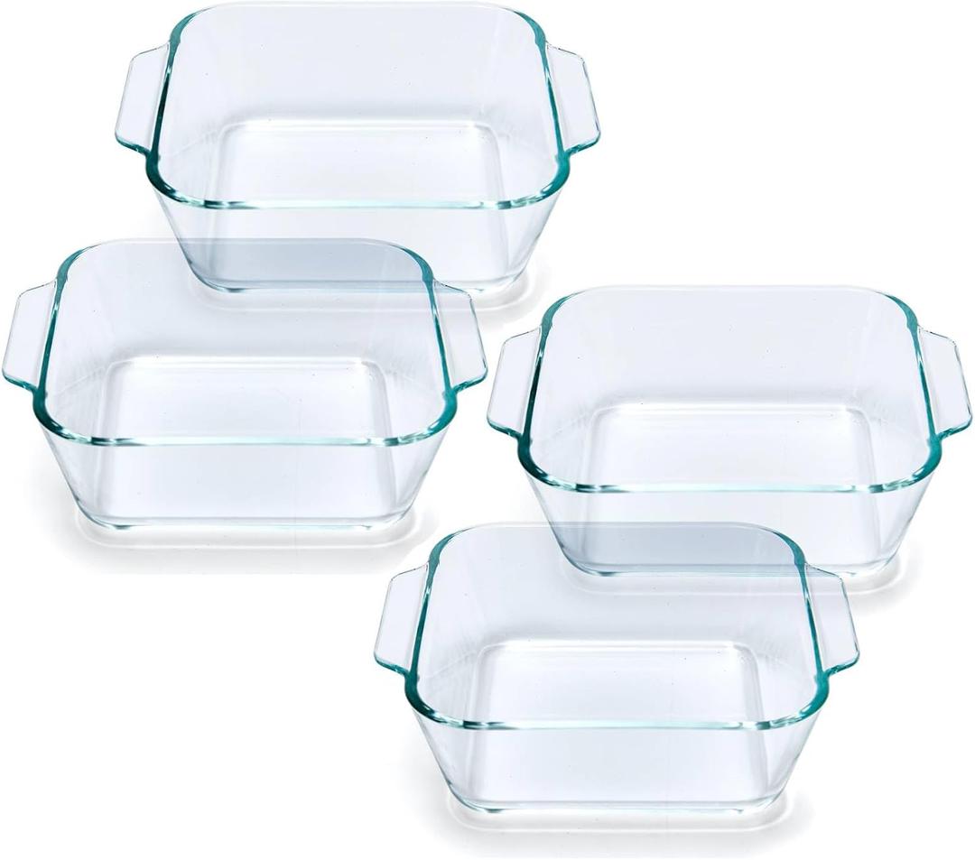 Small Casserole Dishes 4 Pack, 5 Inch Glass Square Baking Dish Individual Portion Baking Pan for Oven Microwave Air Fryer Square Egg, Clear Prep Bowls with Handle
