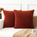 Kevin Textile Fall Pillow Covers Square Striped Corduroy Autunm Decor Couch Cushion Pillowcases for Living Room Toddler, 2 Packs, Burnt Brick (55x55 cm, 22 inch)