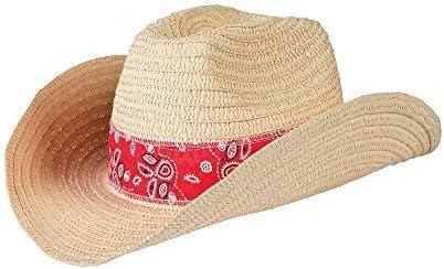 Fun Express Cowboy Hat for Men - Authentic Western Straw Hats with Red Bandana Accent Durable and Versatile Bulk - Perfect for Parties Fairs Costumes Western -Themed Events - Unisex Design -12 Pieces